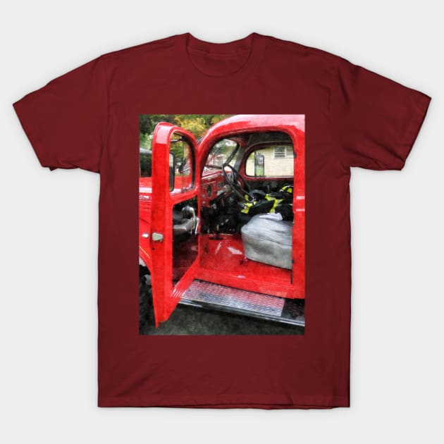 Fire Truck - Open Fire Truck With Fireman's Uniform T-Shirt by SusanSavad